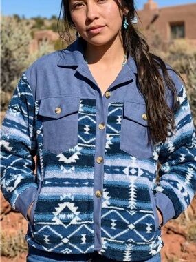 Southwestern Aztec Mixed Media Shacket Sherpa Corduroy Boho Rustic Cowgirl Indie